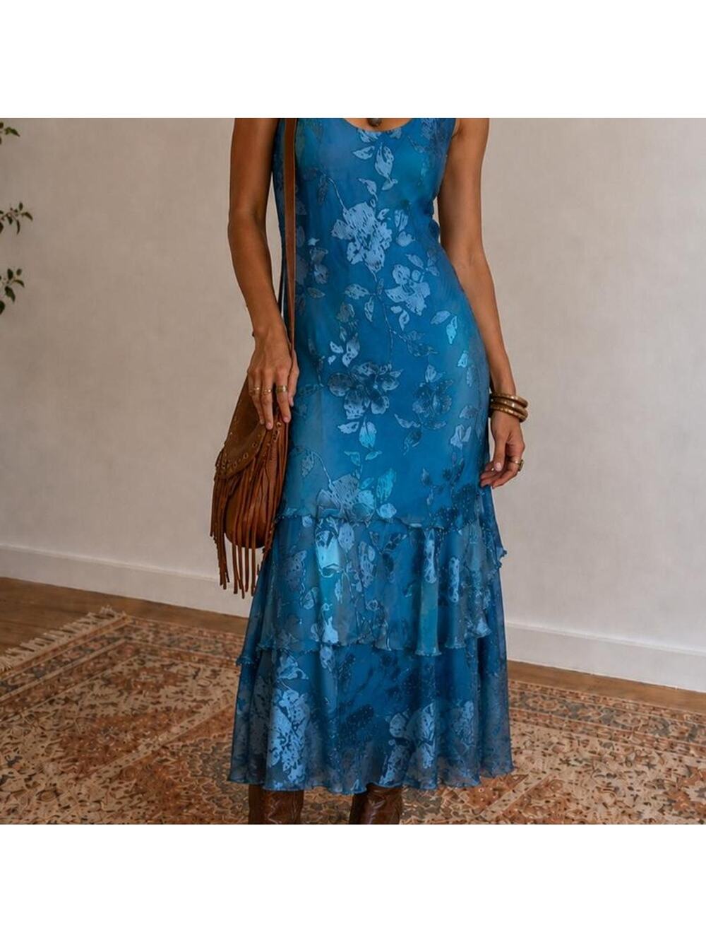 Vintage Vtg 90s y2k boho fairycore mermaidcore velvet floral beaded dress